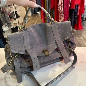 Pink Studio gray suede satchel bag